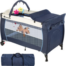Kinderreisebett Hund + Wickelauflage blau