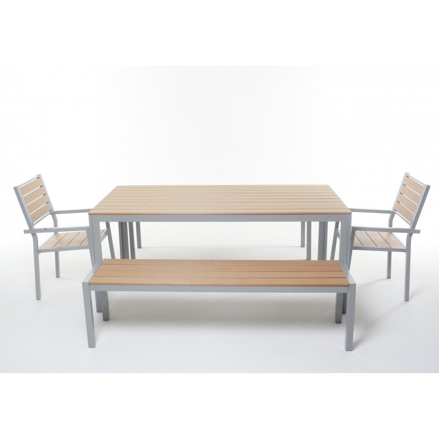  Tisch 180 cm + 2 Stühle + 2 Bänke, braun
