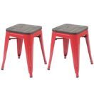 2x Hocker Sitzhocker Metall mit Holz Sitz Industriedesign stapelbar rot