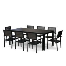 Gartenmöbel Tisch 200 cm + 8 Stühle schwarz