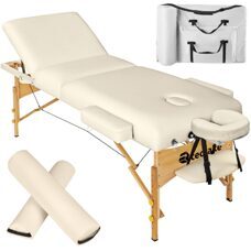3 Zonen Massageliege-Set Somwang mit 7,5cm Polsterung, Rollen und Holzgestell beige
