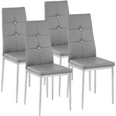 4 Esszimmerstühle, Kunstleder mit Glitzersteinen - grau