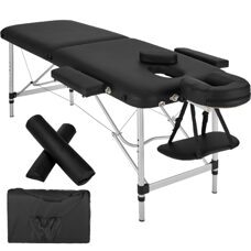 2 Zonen Massageliege mit Polsterung, Massagerollen und Aluminiumgestell - schwarz