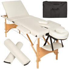 3 Zonen Massageliege-Set Daniel mit Polsterung, Rollen und Holzgestell beige