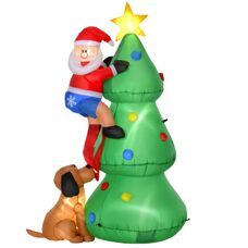 Aufblasbarer Weihnachtsmann mit Hund LED 180cm