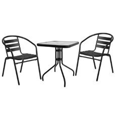 Gartenset mit Tisch eckig + 2 Stühlen Aluminium schwarz