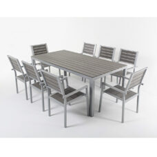 Tisch 200 cm + 8 Stühle, grau