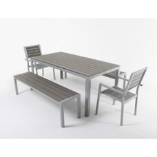 Tisch 180 cm + 2 Stühle + 2 Bänke, grau