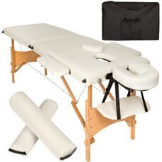 2 Zonen Massageliege-Set Freddi mit 5cm Polsterung, Rollen und Holzgestell beige