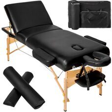 3 Zonen Massageliege-Set Somwang mit 7,5cm Polsterung, Rollen und Holzgestell schwarz