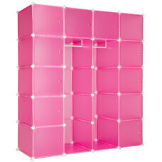 Steckregal 12 Boxen Türen & Kleiderstangen pink