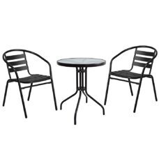 Gartenset mit Tisch rund + 2 Stühlen Aluminium schwarz