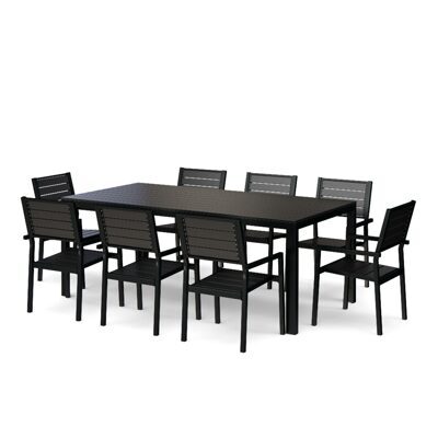 Gartenmöbel Tisch 200 cm + 8 Stühle schwarz