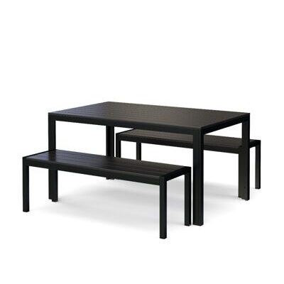 Gartenmöbel Tisch 150 cm + 2 Bänke schwarz