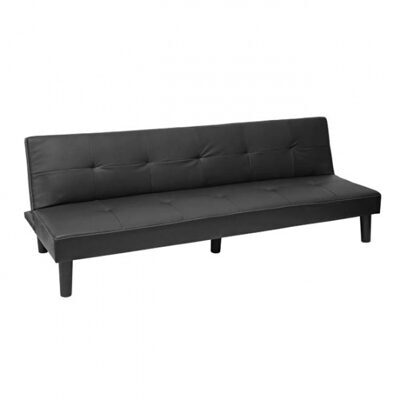 3er-Sofa, Couch Schlafsofa, Schlaffunktion 195cm ~ Kunstleder, schwarz