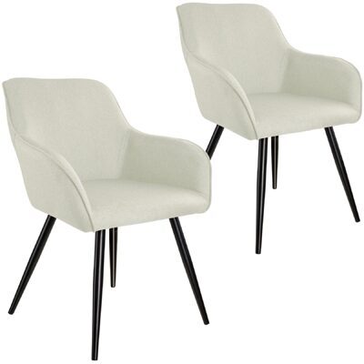 2er Set Stuhl Marilyn Leinenoptik, schwarze Stuhlbeine crème/schwarz