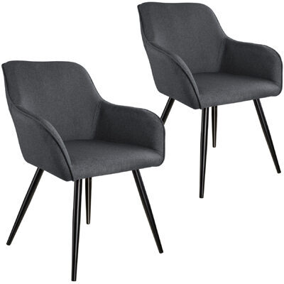 2er Set Stuhl Marilyn Leinenoptik, schwarze Stuhlbeine dunkelgrau/schwarz