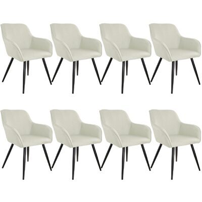 8er Set Stuhl Marilyn Leinenoptik, schwarze Stuhlbeine crème/schwarz
