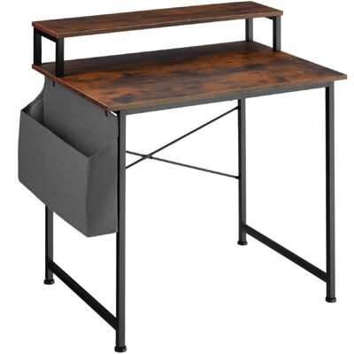 Schreibtisch mit Ablage und Stofftasche Industrial dunkelbraun 80 cm