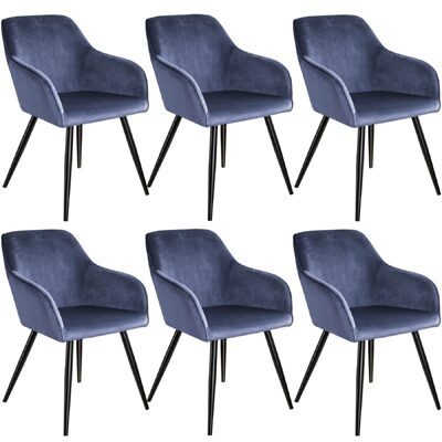6er Set Stuhl Marilyn Samtoptik, blau/schwarz