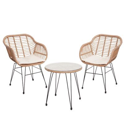 Balkon-Set Rattan 2x Stuhl und Tisch naturfarben
