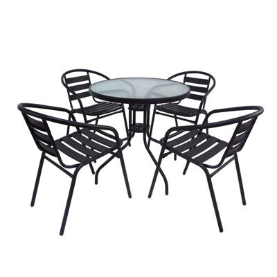 Gartenmöbel Gartenset Tisch rund und Stühle schwarz