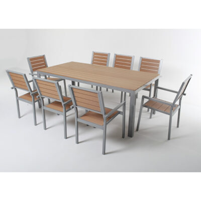 Tisch 200 cm + 8 Stühle, braun