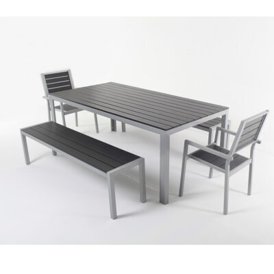 Tisch 200 cm + 2 Stühle + 2 Bänke, anthrazit