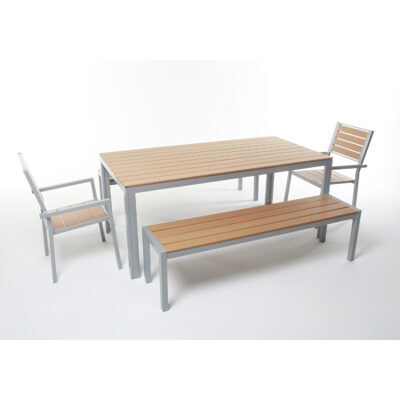 Tisch 180 cm + 2 Stühle + 2 Bänke, braun