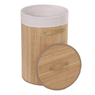 Wäschekorb Laundry Wäschebox Bambus rund 50l ~ naturfarben