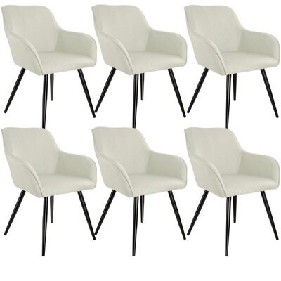 6er Set Stuhl Marilyn Leinenoptik, schwarze Stuhlbeine crème/schwarz