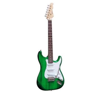 E-Gitarre Massivholz Grün mit Kabel